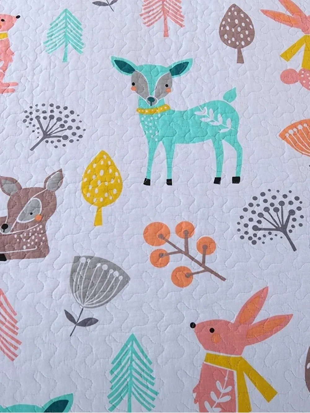 Kids Woodland Deer Full cotton Quilt Set - Mint and White